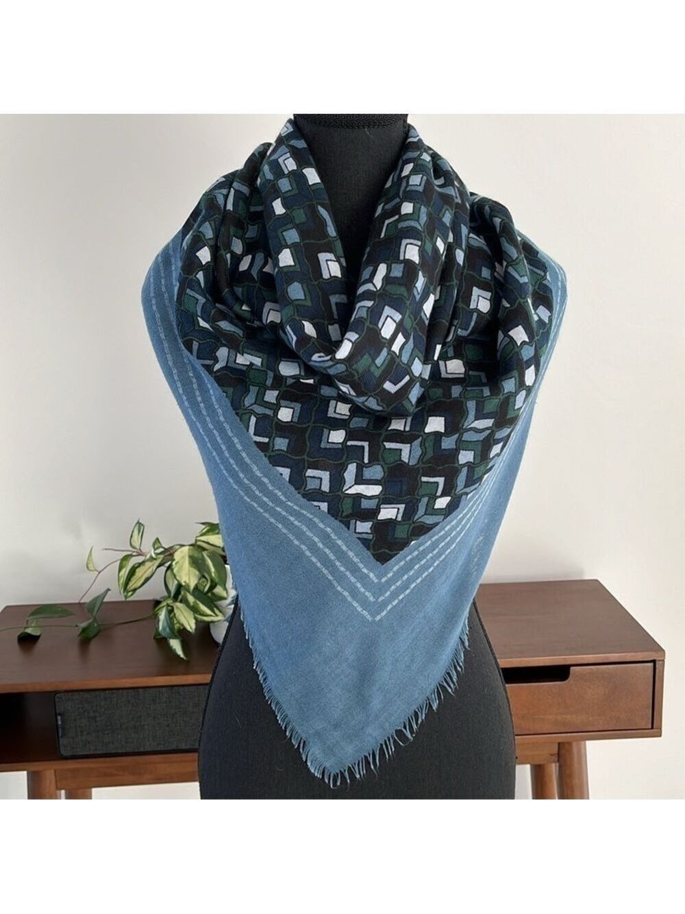 SCARF Wrap Large Flowy Lightweight Sheer Fringe Abstract Chevron Diamond Design